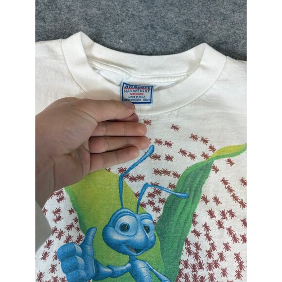 VINTAGE 90s Disney Pixar A Bugs Life Shirt Mens XL White Flik Ant All Sport - Picture 7 of 7